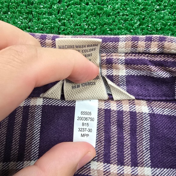 Duluth Trading Shirt Womens Large Purple Tan Plaid Button Up Hiking Long Sleeve - Picture 6 of 7